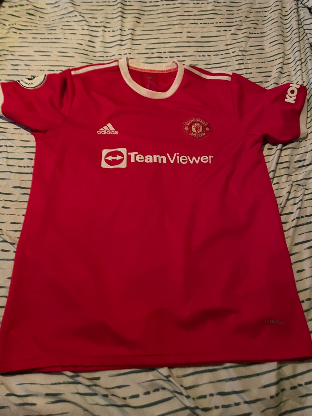 adidas Men Red Soccer Jersey with White Accents